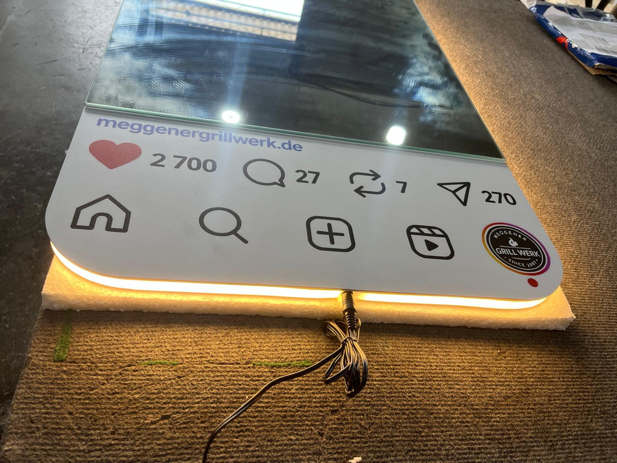 Custom Social Media Mirror, LED Selfie Mirror, Personalized Business Photo Op Mirror