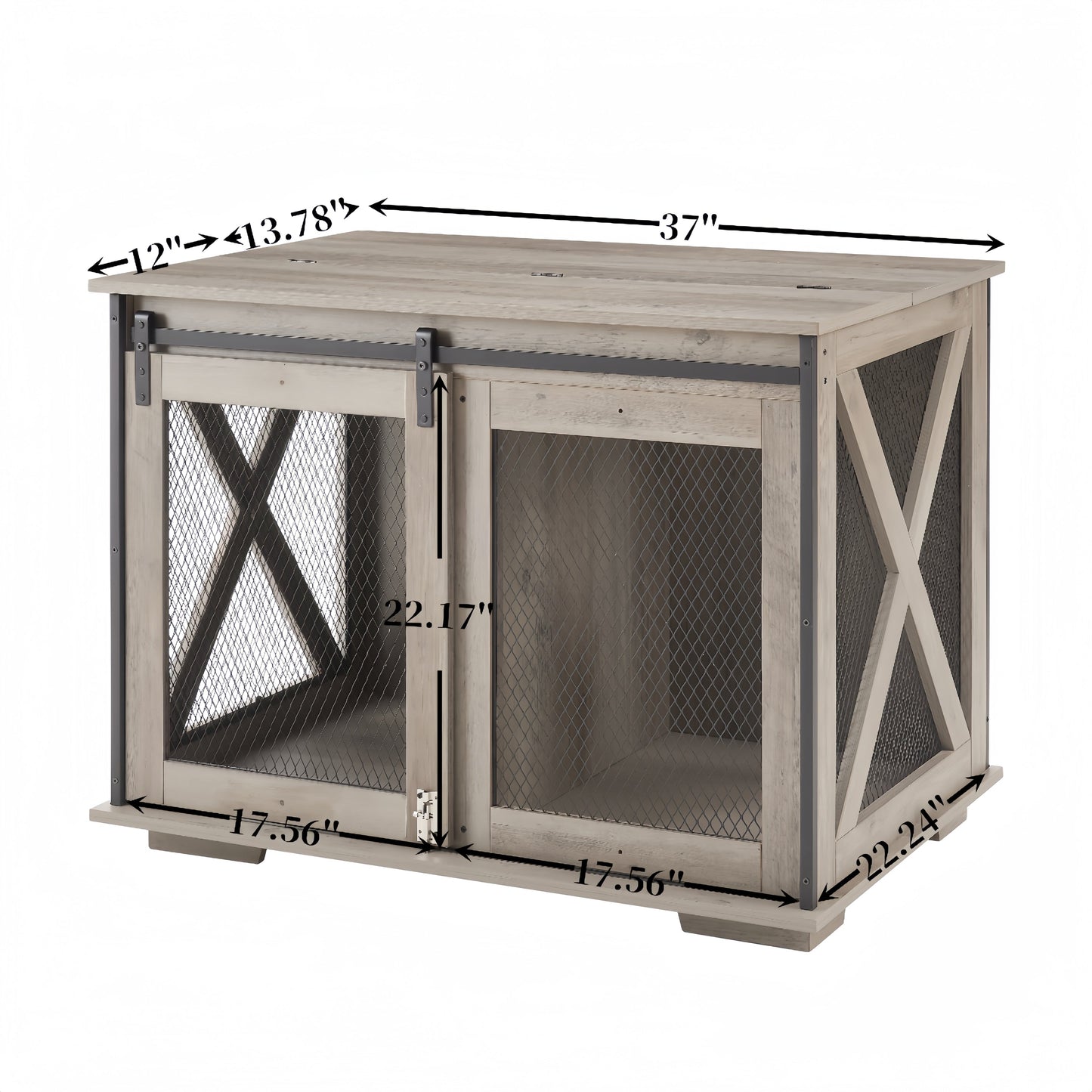 Wooden Dog Crate Furniture with Barn Door - Farmhouse Dog Cage End Table with Storage - Aypars Atelier