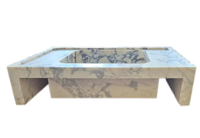 Marble Sink – Calacatta Viola Wall-Mount Bathroom Vanity Sink | Fluted U-Shape Stone Basin