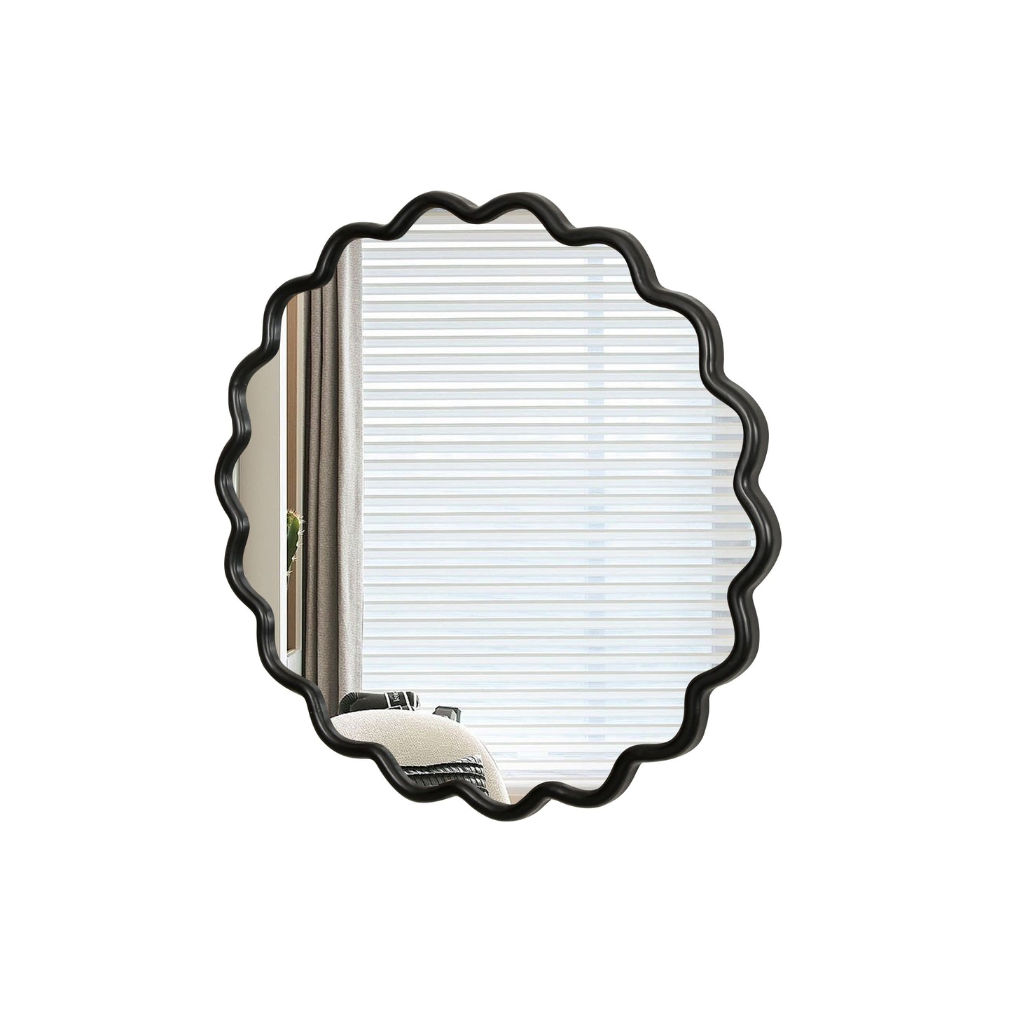 Black Wavy Wood Mirror - Solid Wood Frame Wall Mirror