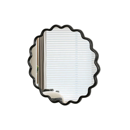 Black Wavy Wood Mirror - Solid Wood Frame Wall Mirror