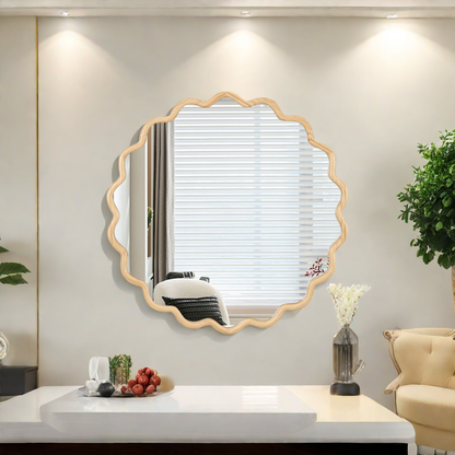Wavy Wood Mirror - Natural Solid Wood Frame Wall Mirror