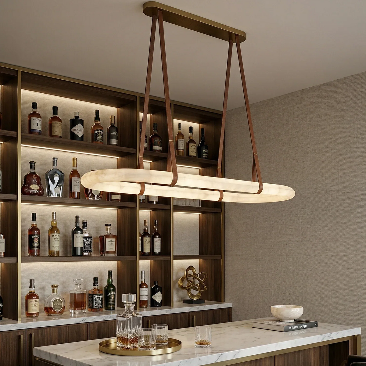 Alabaster Round Leather Chandelier