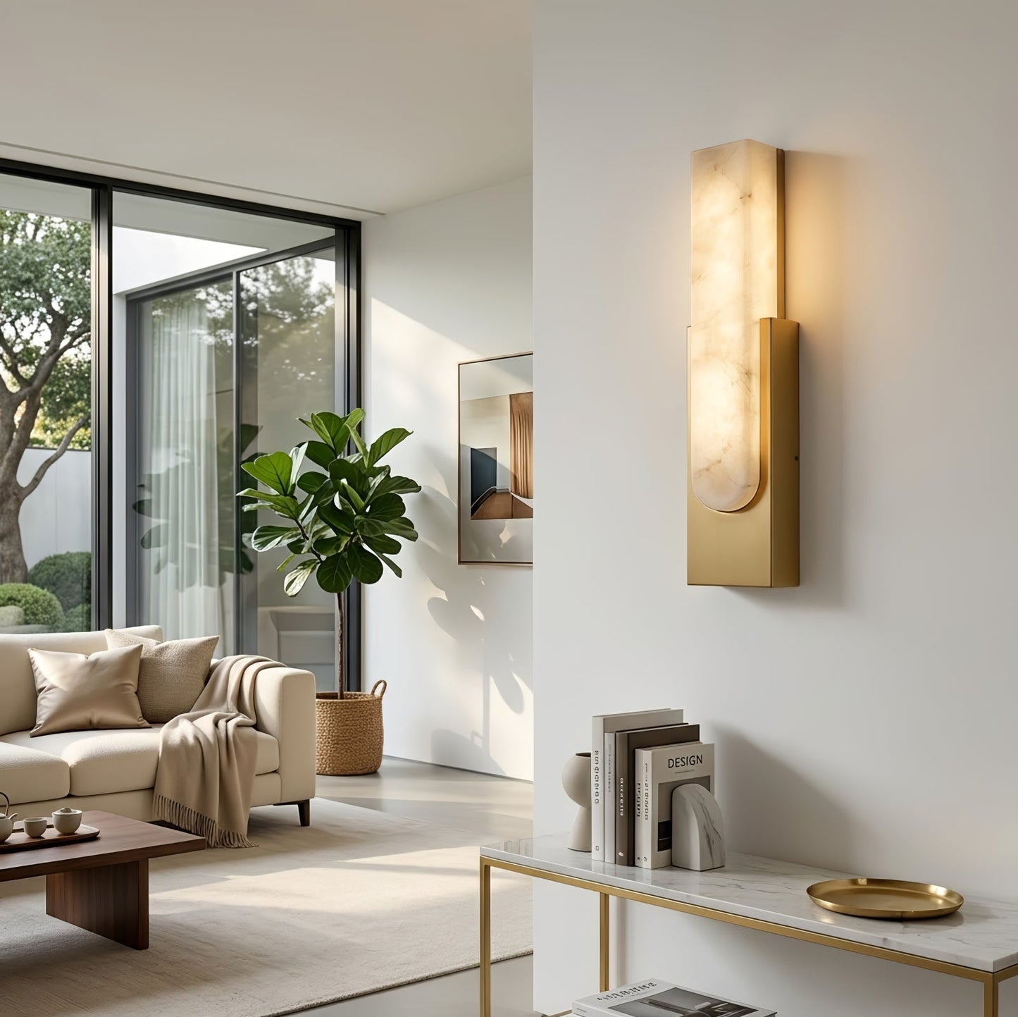 Alberta Brass Marble Wall Light