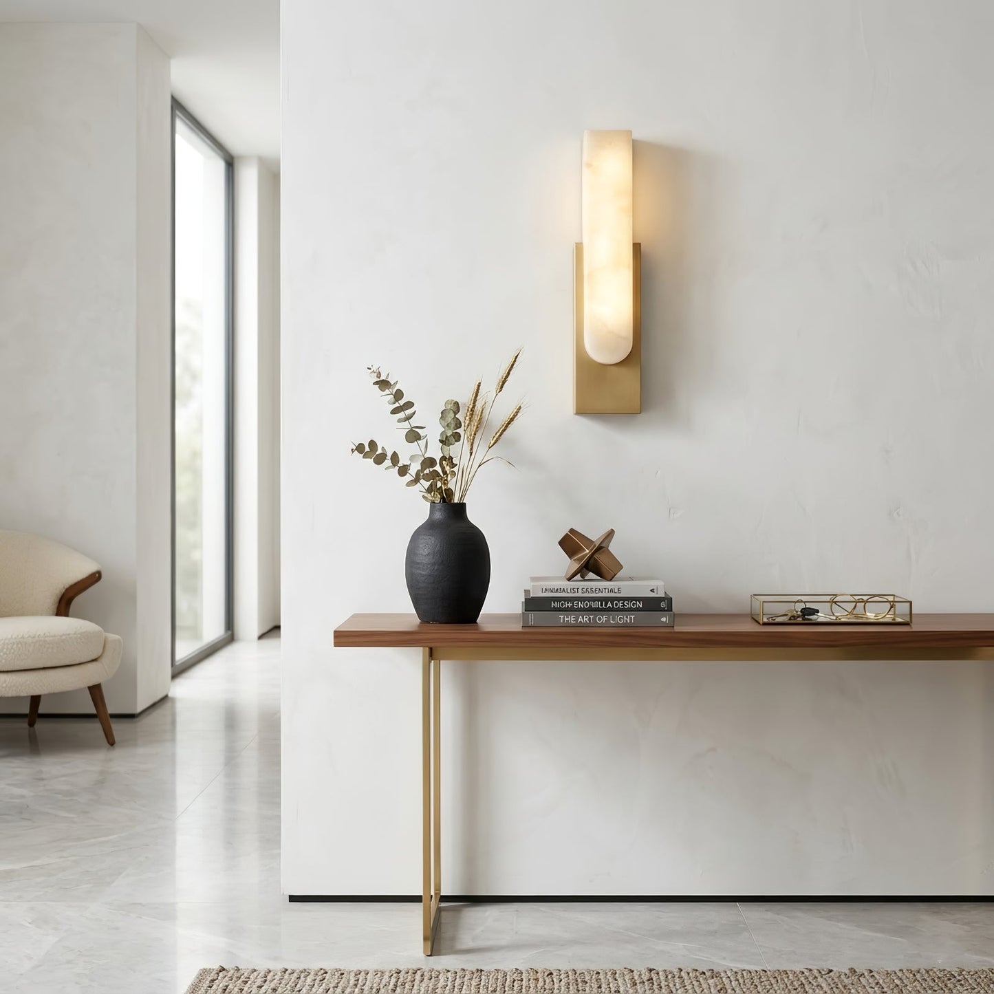 Alberta Brass Marble Wall Light