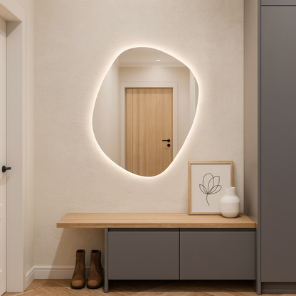 LED Bathroom Mirror – Organic Shaped Backlit Vanity Mirror with Touch Sensor, Modern Lighted Wall Mirror