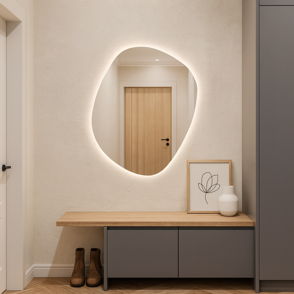LED Bathroom Mirror – Organic Shaped Backlit Vanity Mirror with Touch Sensor, Modern Lighted Wall Mirror