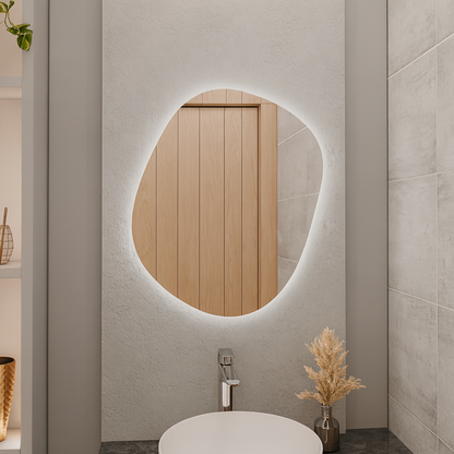 LED Bathroom Mirror – Organic Shaped Backlit Vanity Mirror with Touch Sensor, Modern Lighted Wall Mirror