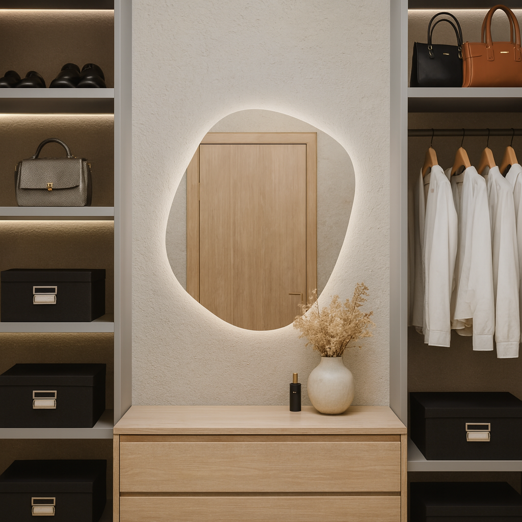 LED Bathroom Mirror – Organic Shaped Backlit Vanity Mirror with Touch Sensor, Modern Lighted Wall Mirror