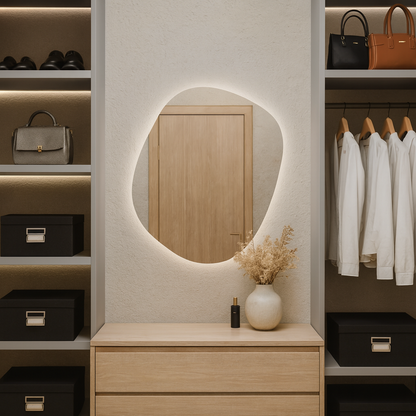 LED Bathroom Mirror – Organic Shaped Backlit Vanity Mirror with Touch Sensor, Modern Lighted Wall Mirror
