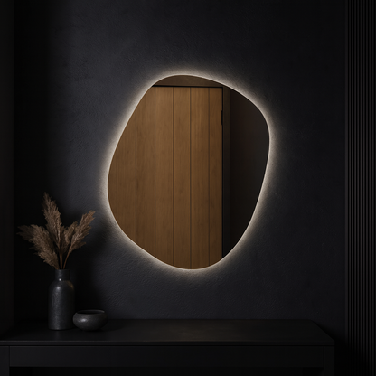 LED Bathroom Mirror – Organic Shaped Backlit Vanity Mirror with Touch Sensor, Modern Lighted Wall Mirror