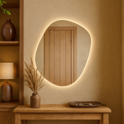 LED Bathroom Mirror – Organic Shaped Backlit Vanity Mirror with Touch Sensor, Modern Lighted Wall Mirror
