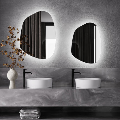 LED Bathroom Mirror Asymmetrical Design – Modern Organic Backlit Wall Mirror