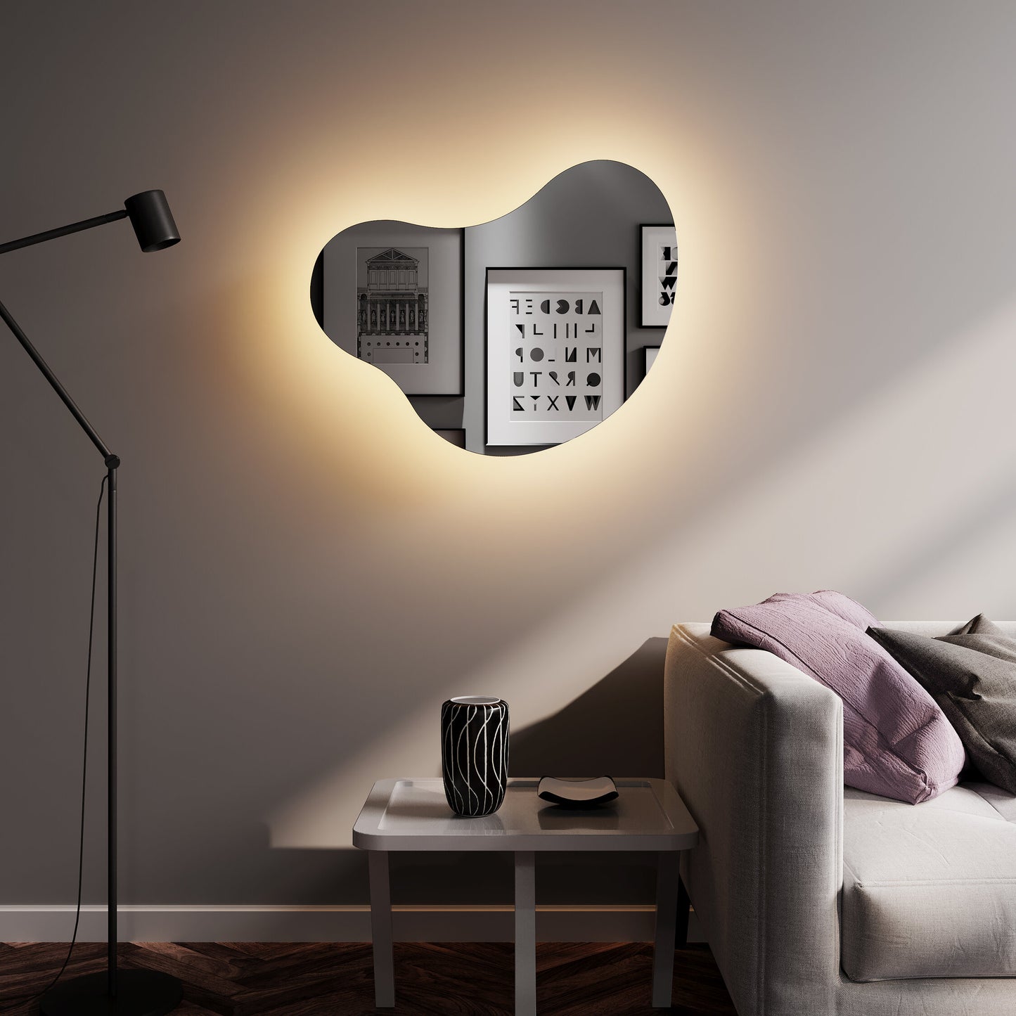 LED Bathroom Mirror Irregular Shape – Modern Asymmetrical Backlit Wall Mirror