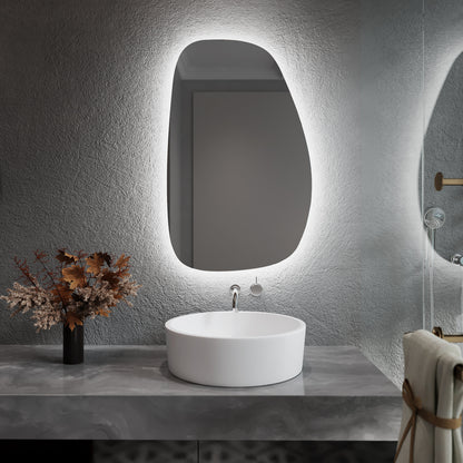 LED Bathroom Mirror Asymmetrical Design – Modern Backlit Wall Mirror with Dimmable Warm & Cool Light