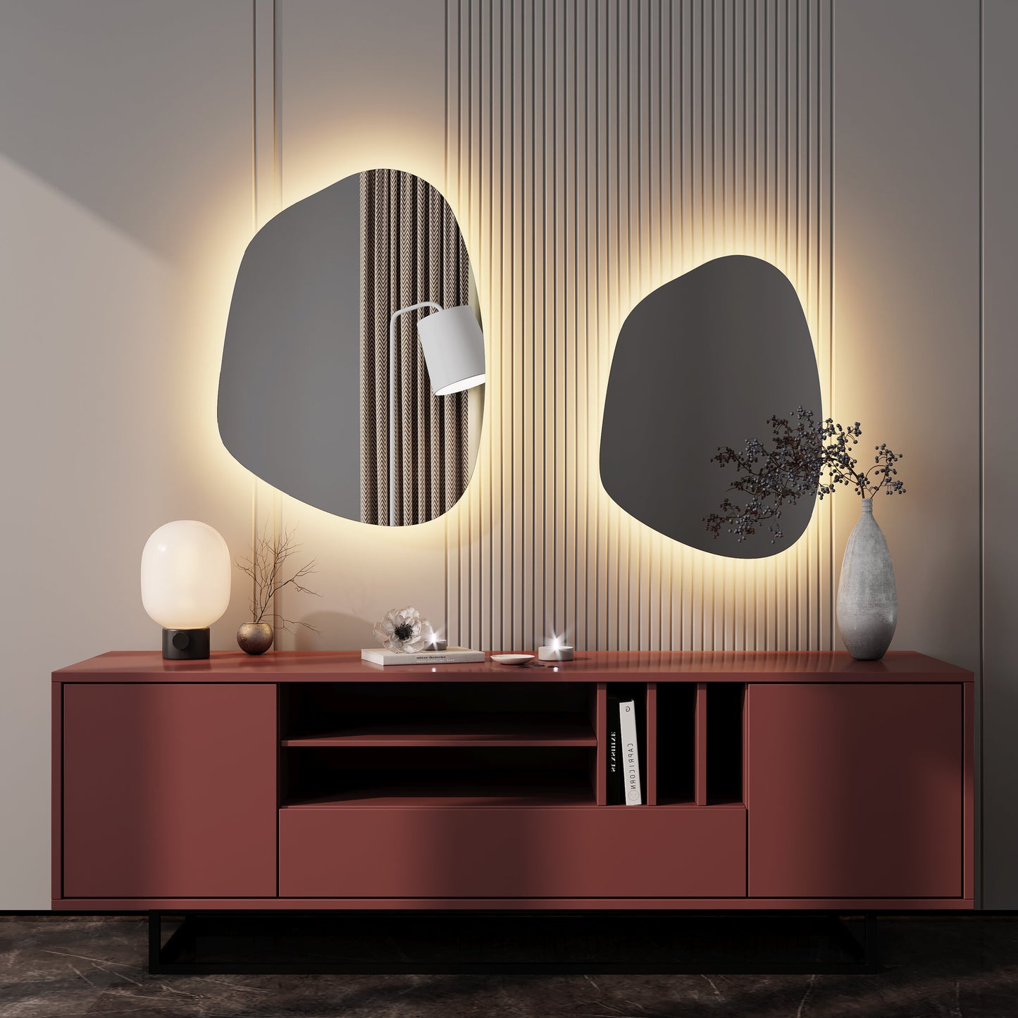 LED Bathroom Mirror Asymmetrical Design – Modern Organic Backlit Wall Mirror