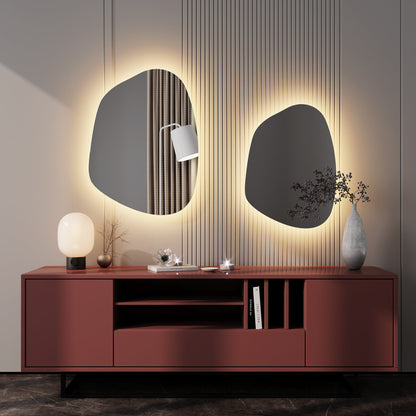 LED Bathroom Mirror Asymmetrical Design – Modern Organic Backlit Wall Mirror