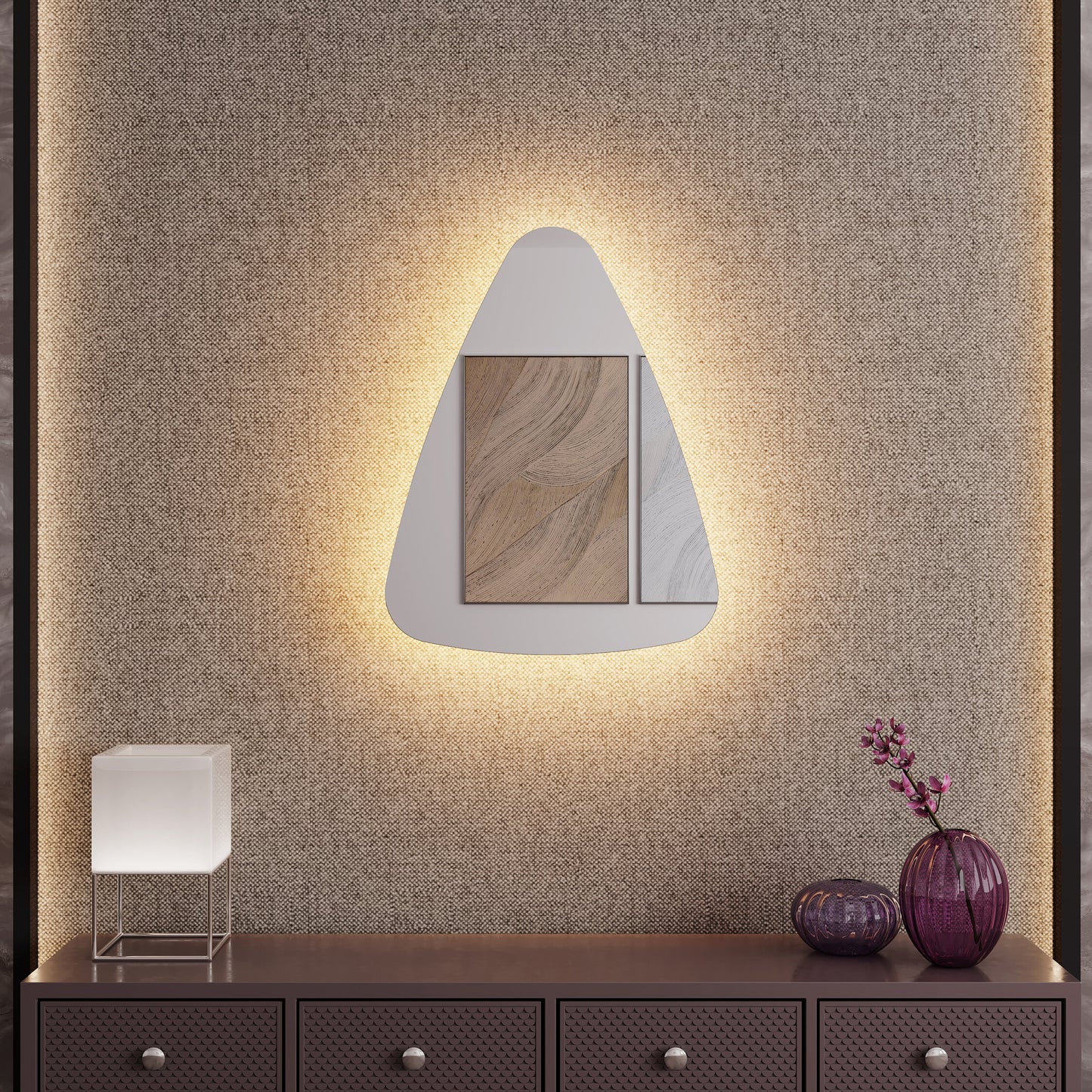 LED Bathroom Mirror Modern Backlit Design – Asymmetrical Organic Wall Mirror with Warm & Cool Light