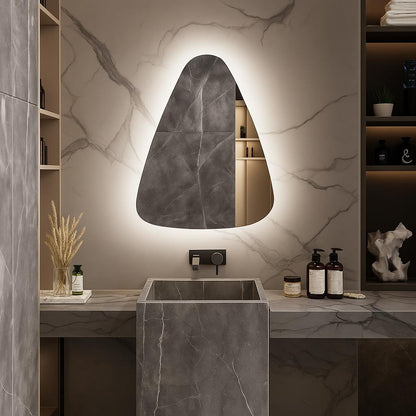 LED Bathroom Mirror Modern Backlit Design – Asymmetrical Organic Wall Mirror with Warm & Cool Light