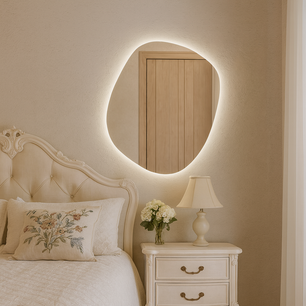 LED Bathroom Mirror – Organic Shaped Backlit Vanity Mirror with Touch Sensor, Modern Lighted Wall Mirror