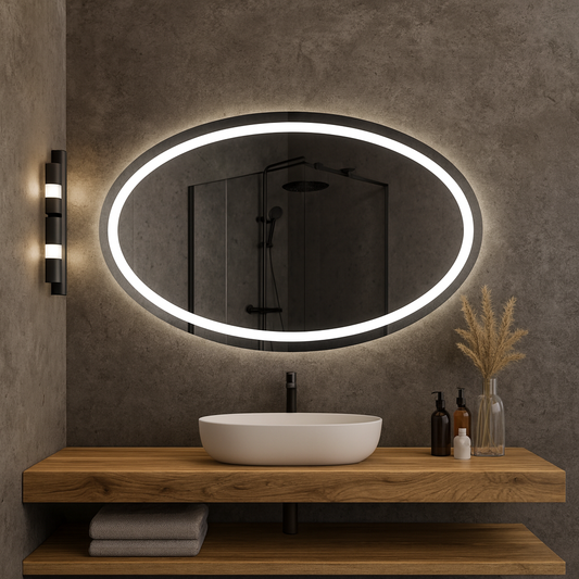 LED Bathroom Mirror with Backlit Oval Design – Modern Dimmable Vanity Wall Mirror