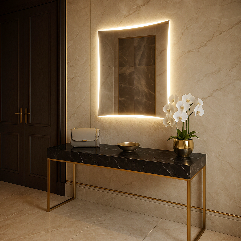 LED Bathroom Mirror – Curved Edge Backlit Vanity Mirror, Modern Lighted Wall Mirror