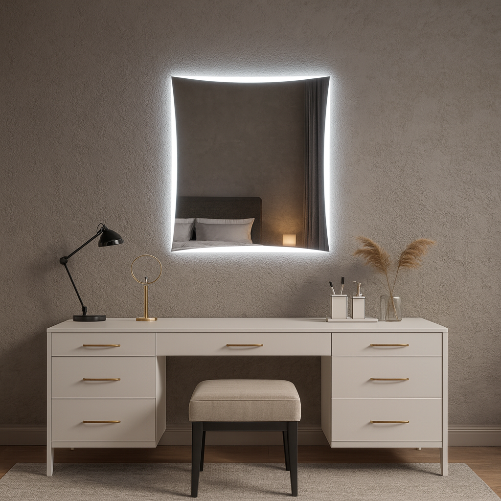 LED Bathroom Mirror – Curved Edge Backlit Vanity Mirror, Modern Lighted Wall Mirror