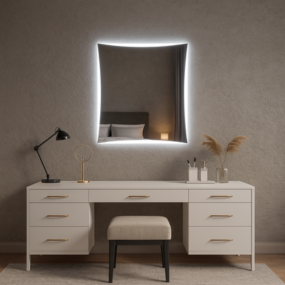 LED Bathroom Mirror – Curved Edge Backlit Vanity Mirror, Modern Lighted Wall Mirror