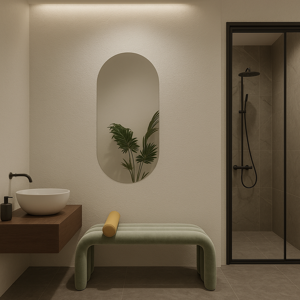 Modern Arched Wall Mirror – Frameless Oval Bathroom Vanity Mirror, Minimalist Capsule Shape Mirror |