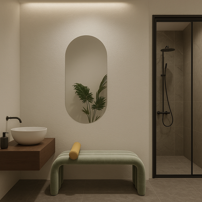 Modern Arched Wall Mirror – Frameless Oval Bathroom Vanity Mirror, Minimalist Capsule Shape Mirror |