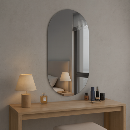 Modern Arched Wall Mirror – Frameless Oval Bathroom Vanity Mirror, Minimalist Capsule Shape Mirror |