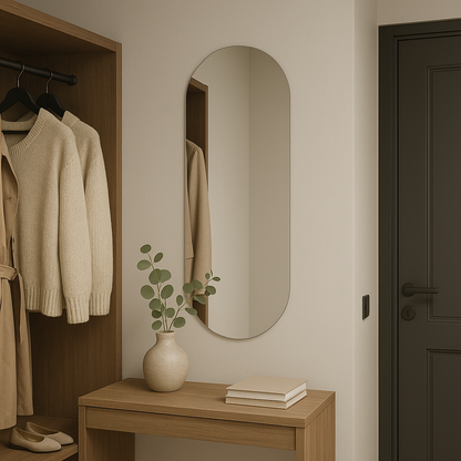 Modern Arched Wall Mirror – Frameless Oval Bathroom Vanity Mirror, Minimalist Capsule Shape Mirror |