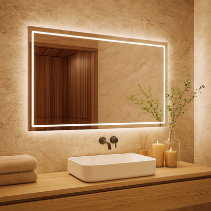 LED Bathroom Mirror – Rectangular Backlit Vanity Mirror, Modern Lighted Wall Mirror with Warm & Cold LED