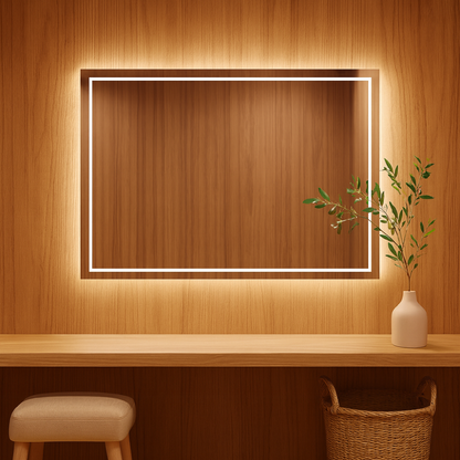 LED Bathroom Mirror – Rectangular Backlit Vanity Mirror, Modern Lighted Wall Mirror with Warm & Cold LED