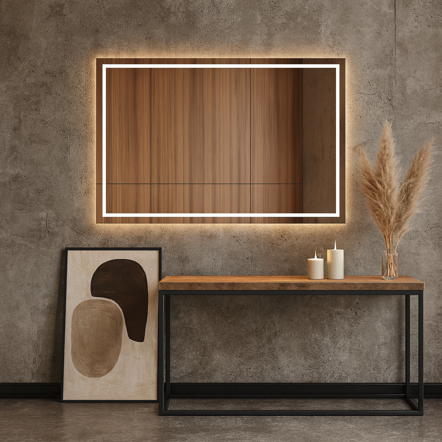 LED Bathroom Mirror – Rectangular Backlit Vanity Mirror, Modern Lighted Wall Mirror with Warm & Cold LED