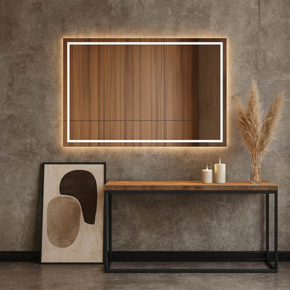 LED Bathroom Mirror – Rectangular Backlit Vanity Mirror, Modern Lighted Wall Mirror with Warm & Cold LED