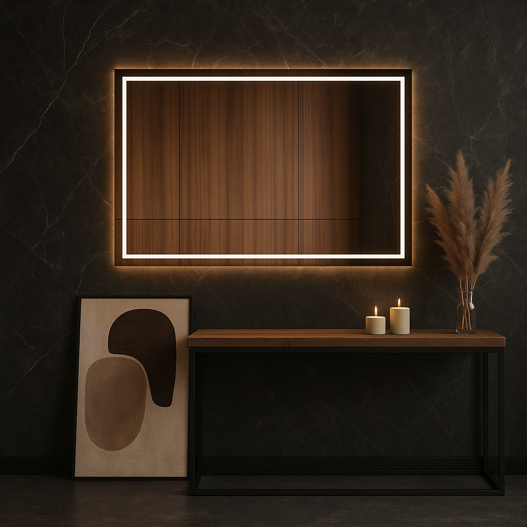 LED Bathroom Mirror – Rectangular Backlit Vanity Mirror, Modern Lighted Wall Mirror with Warm & Cold LED