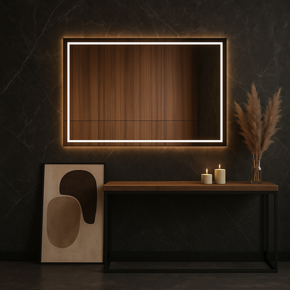 LED Bathroom Mirror – Rectangular Backlit Vanity Mirror, Modern Lighted Wall Mirror with Warm & Cold LED