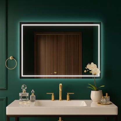 LED Bathroom Mirror – Rectangular Backlit Vanity Mirror, Modern Lighted Wall Mirror with Warm & Cold LED