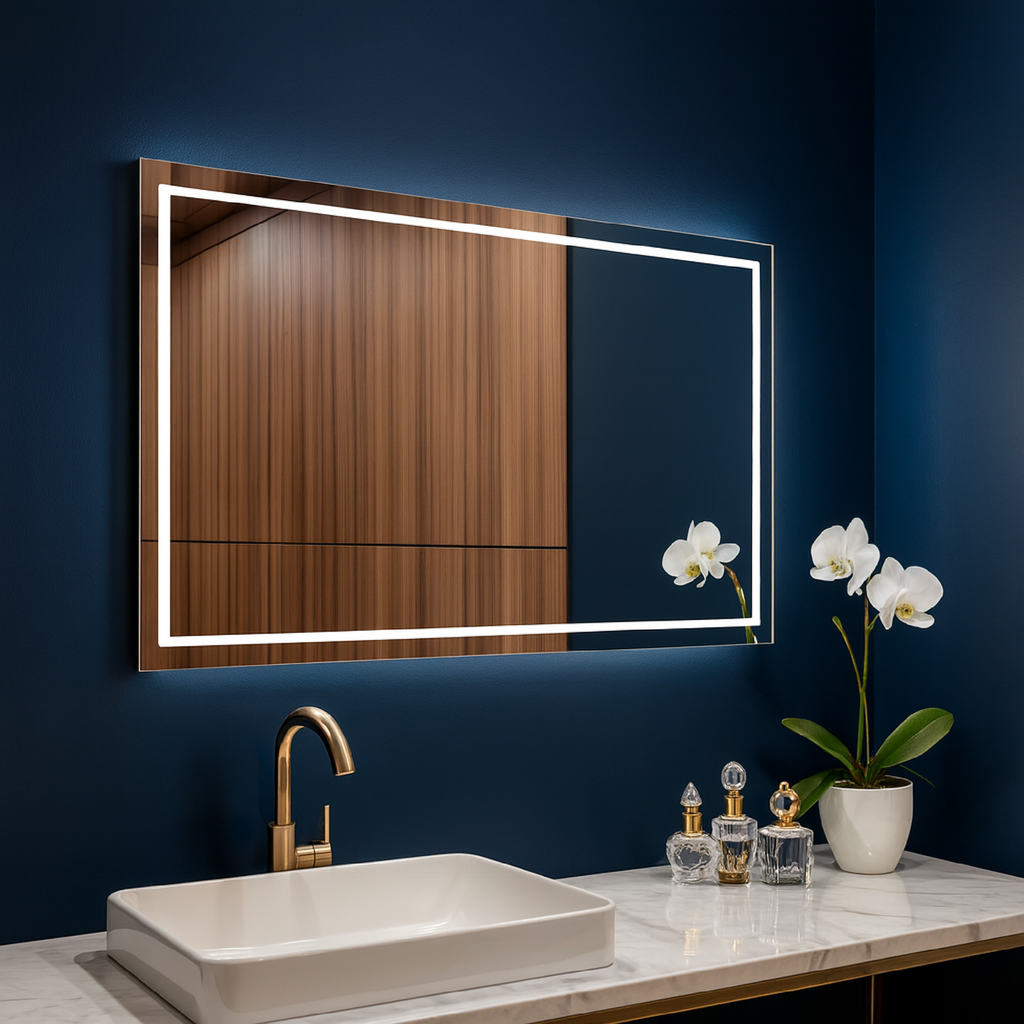 LED Bathroom Mirror – Rectangular Backlit Vanity Mirror, Modern Lighted Wall Mirror with Warm & Cold LED