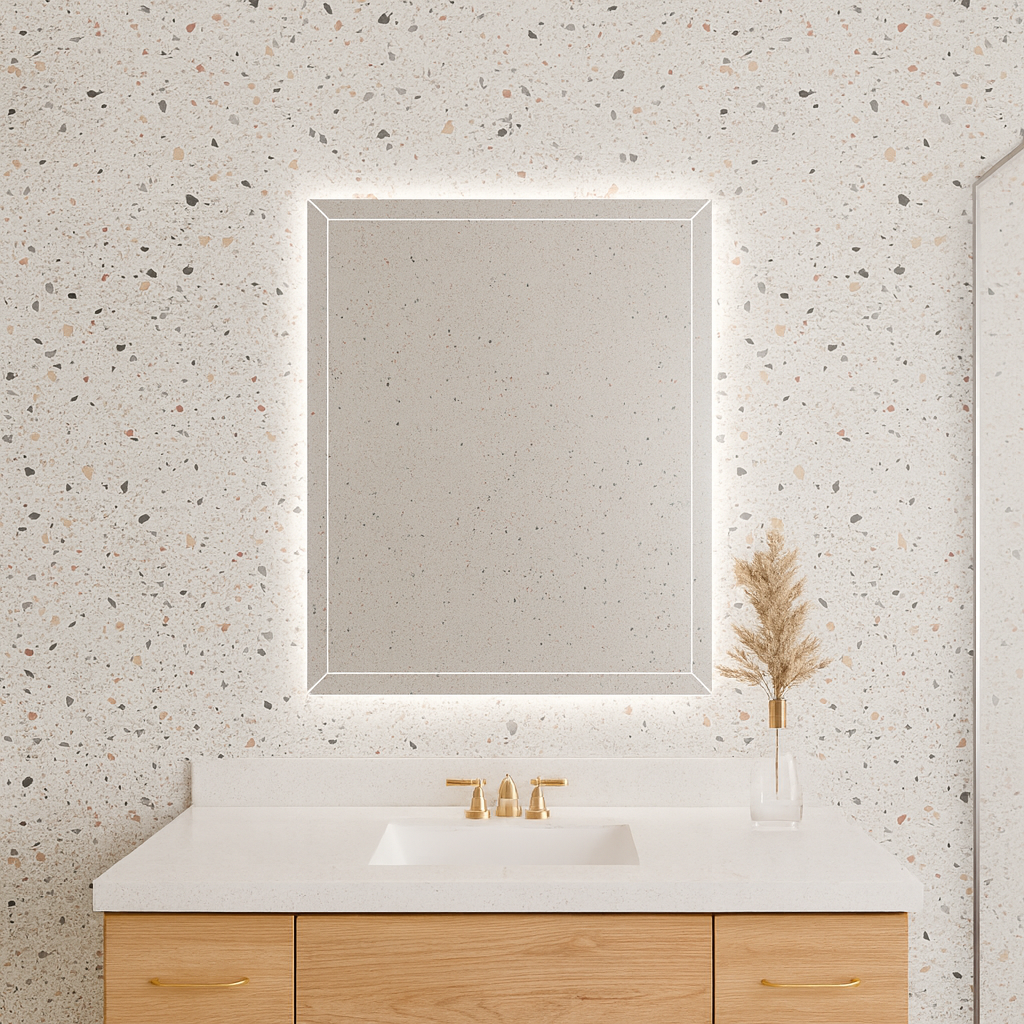 LED Bathroom Mirror – Geometric Backlit Vanity Mirror, Modern Lighted Wall Mirror