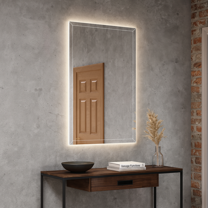 LED Bathroom Mirror – Geometric Backlit Vanity Mirror, Modern Lighted Wall Mirror