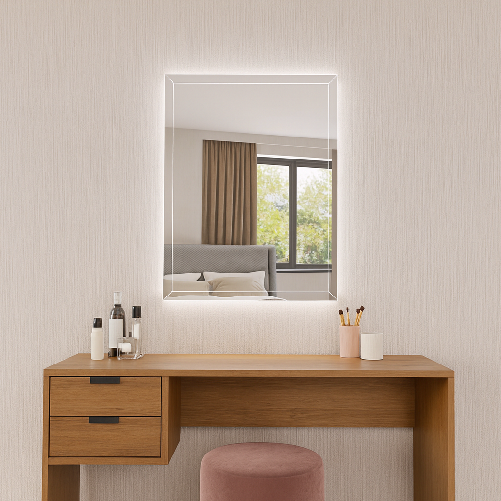 LED Bathroom Mirror – Geometric Backlit Vanity Mirror, Modern Lighted Wall Mirror
