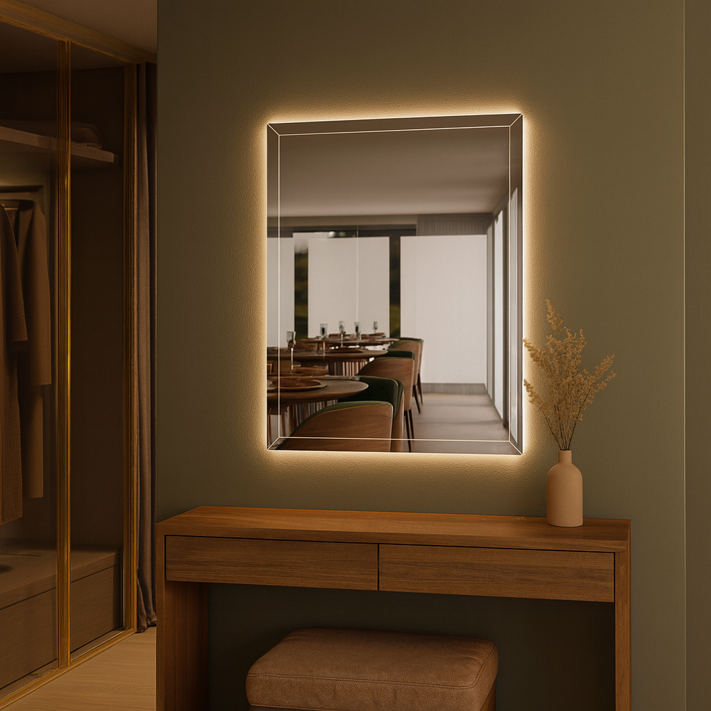 LED Bathroom Mirror – Geometric Backlit Vanity Mirror, Modern Lighted Wall Mirror