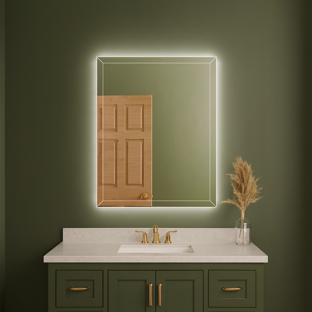 LED Bathroom Mirror – Geometric Backlit Vanity Mirror, Modern Lighted Wall Mirror
