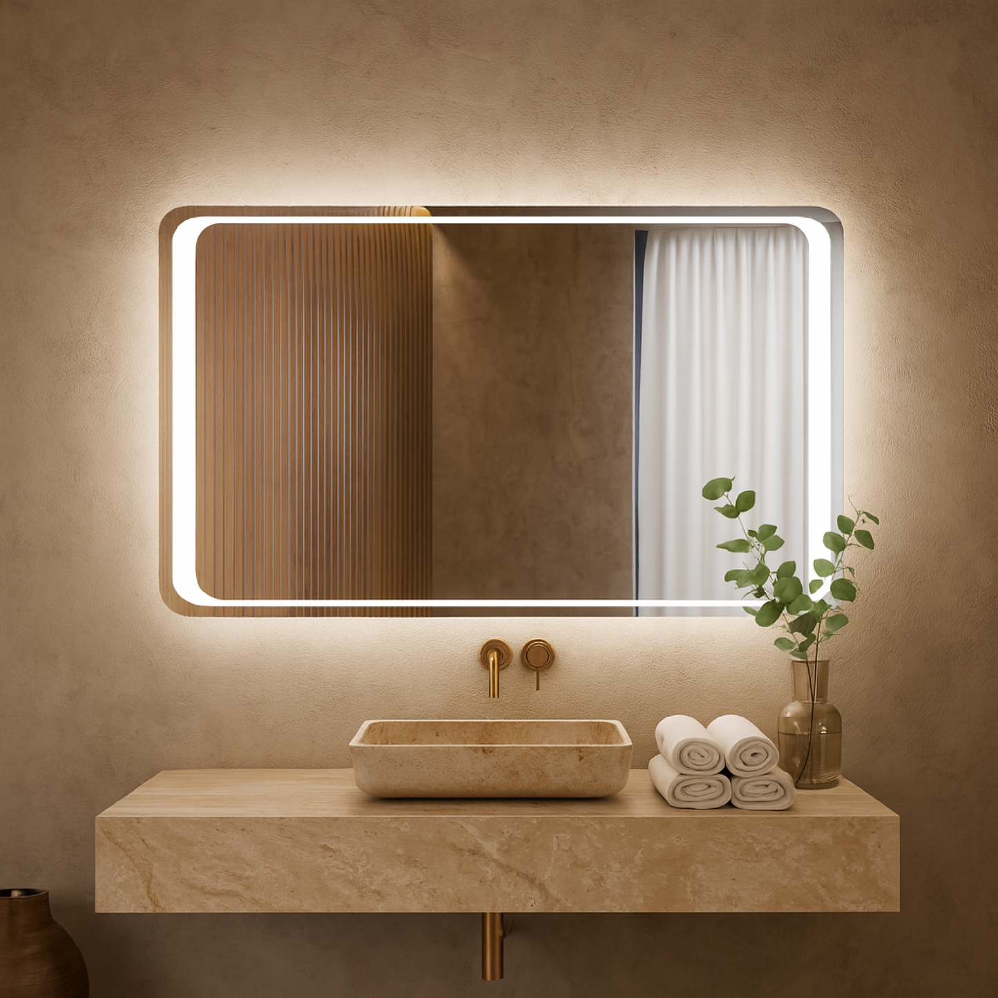LED Bathroom Mirror with Backlit Rectangle Design – Modern Dimmable Vanity Wall Mirror