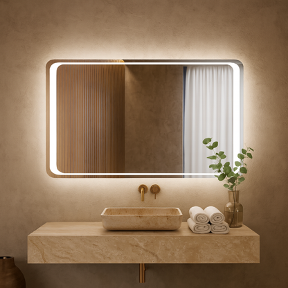 LED Bathroom Mirror with Backlit Rectangle Design – Modern Dimmable Vanity Wall Mirror