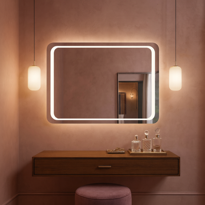 LED Bathroom Mirror with Backlit Rectangle Design – Modern Dimmable Vanity Wall Mirror