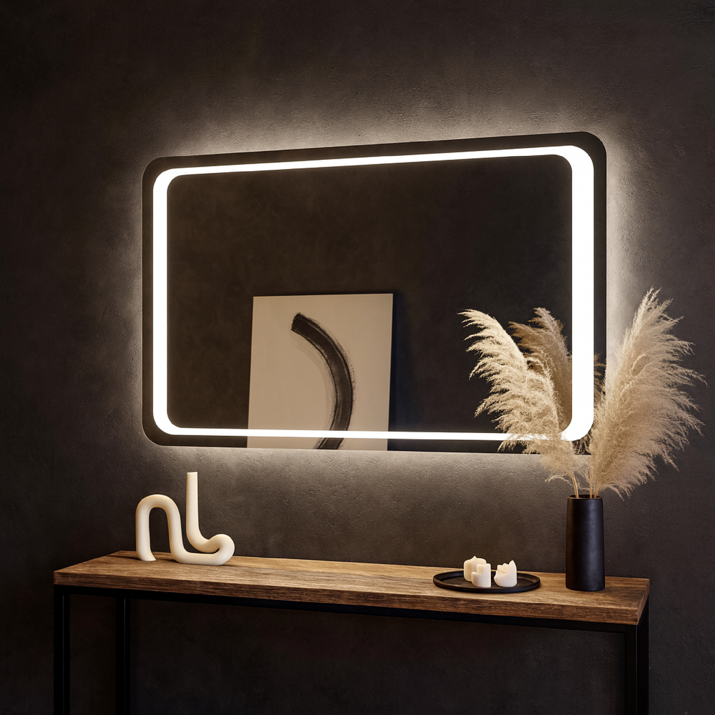 LED Bathroom Mirror with Backlit Rectangle Design – Modern Dimmable Vanity Wall Mirror