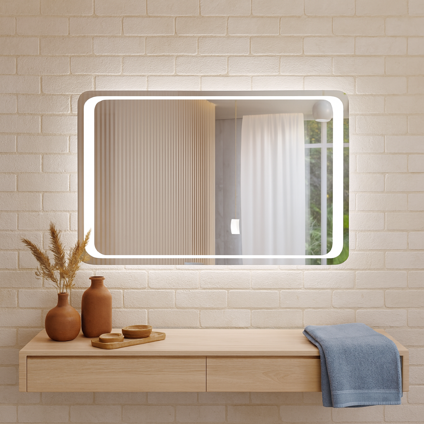 LED Bathroom Mirror with Backlit Rectangle Design – Modern Dimmable Vanity Wall Mirror